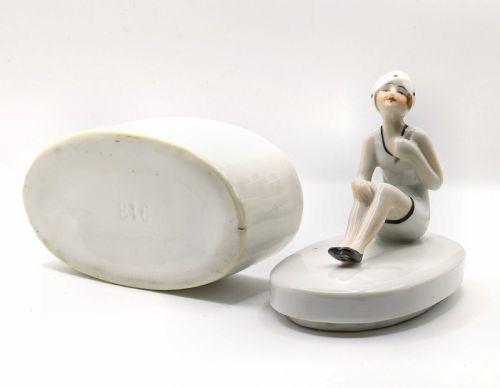 ART DECO CERAMIC BATHING BELLE TRINKET POWDER BOX C1930 - ADDITIONAL PHOTO 12