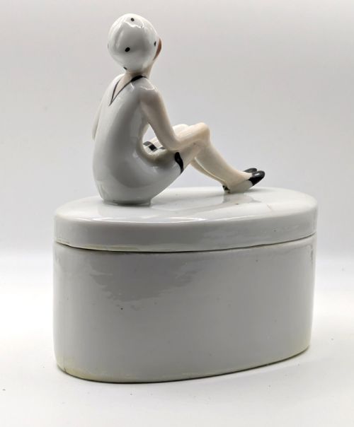 ART DECO CERAMIC BATHING BELLE TRINKET POWDER BOX C1930 - ADDITIONAL PHOTO 13