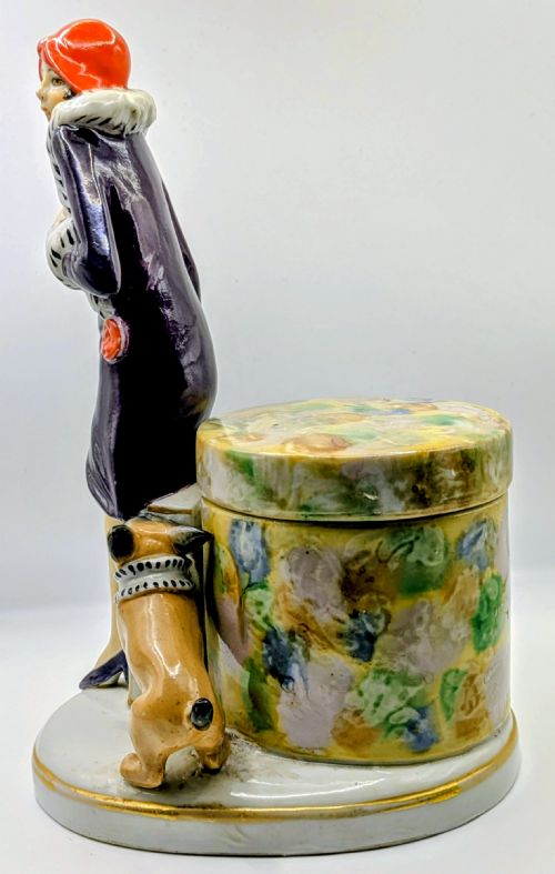 ART DECO PORCELAIN FLAPPER GIRL HALF DOLL DRESSER POWDER TRINKET BOX CIRCA 1930 - ADDITIONAL PHOTO 8