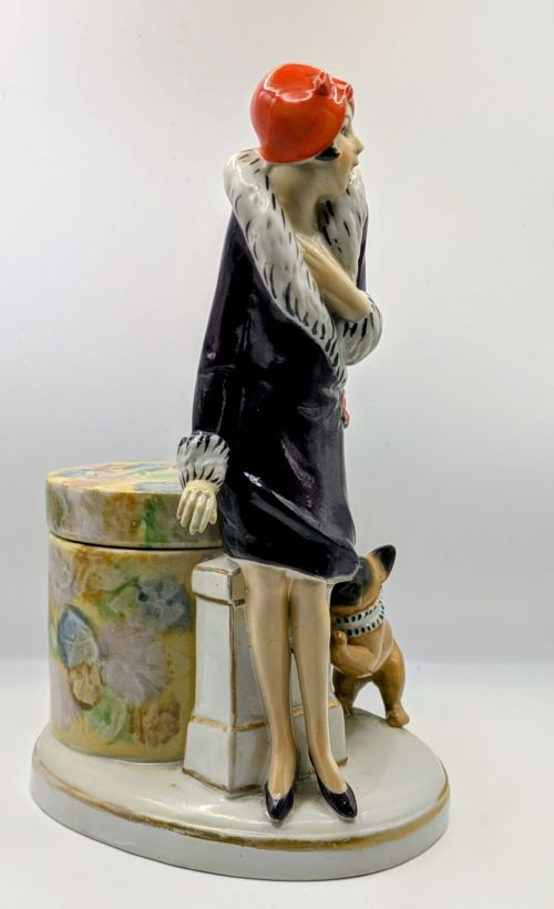 ART DECO PORCELAIN FLAPPER GIRL HALF DOLL DRESSER POWDER TRINKET BOX CIRCA 1930 - ADDITIONAL PHOTO 9
