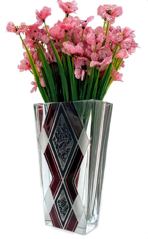ART DECO GLASS AND ENAMEL ETCHED GEOMETRIC VASE C1930 - ADDITIONAL PHOTO 1