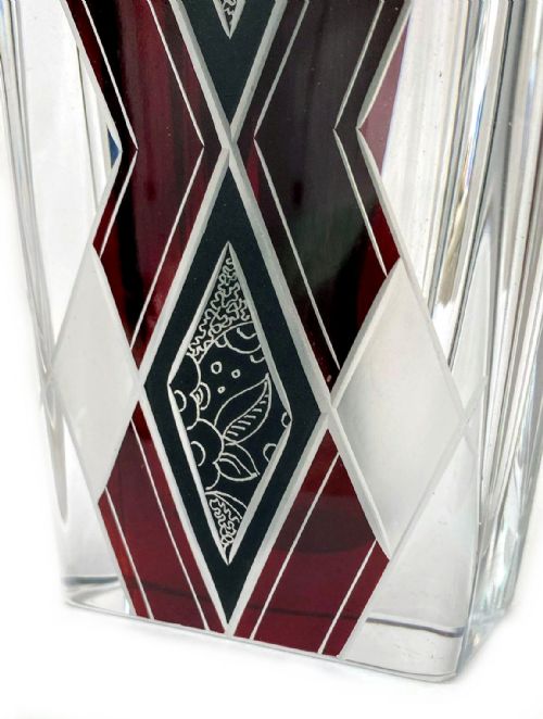 ART DECO GLASS AND ENAMEL ETCHED GEOMETRIC VASE C1930 - ADDITIONAL PHOTO 3