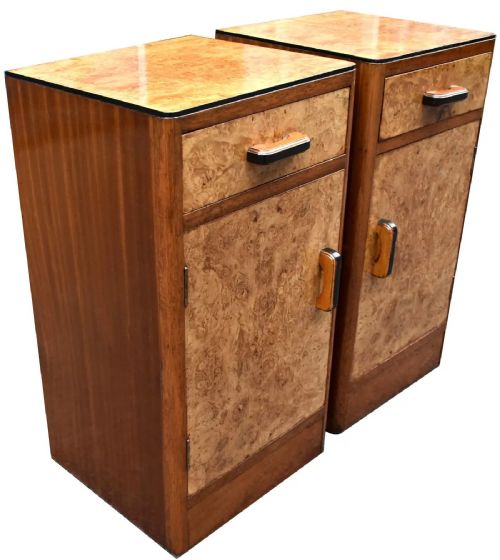 ART DECO PAIR OF BLONDE MAPLE BEDROOM BEDSIDE CABINETS - ADDITIONAL PHOTO 2