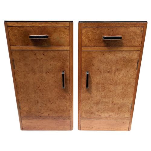 ART DECO PAIR OF BLONDE MAPLE BEDROOM BEDSIDE CABINETS - ADDITIONAL PHOTO 3