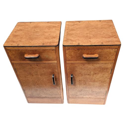 ART DECO PAIR OF BLONDE MAPLE BEDROOM BEDSIDE CABINETS - ADDITIONAL PHOTO 4
