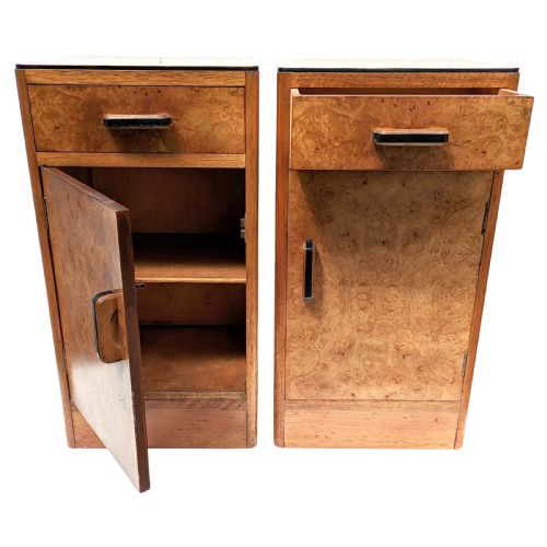 ART DECO PAIR OF BLONDE MAPLE BEDROOM BEDSIDE CABINETS - ADDITIONAL PHOTO 6
