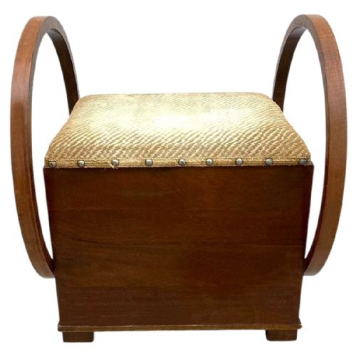 ART DECO WALNUT DRESSING PIANO STOOL WITH STORAGE ENGLAND C1930 - ADDITIONAL PHOTO 2