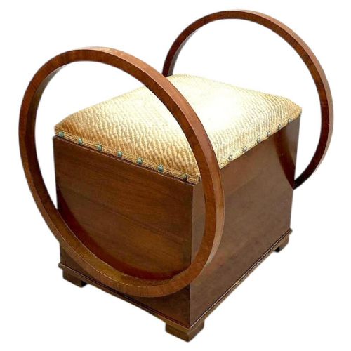 ART DECO WALNUT DRESSING PIANO STOOL WITH STORAGE ENGLAND C1930 - ADDITIONAL PHOTO 4