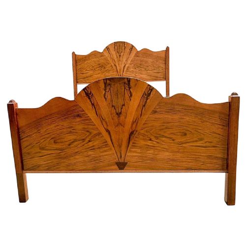 ART DECO FAN SHAPED WALNUT DOUBLE BED 1930 - ADDITIONAL PHOTO 3