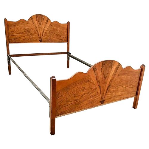 ART DECO FAN SHAPED WALNUT DOUBLE BED 1930 - ADDITIONAL PHOTO 5