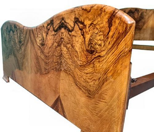 ART DECO HEAVILY FIGURED DOUBLE WALNUT BED C1930 - ADDITIONAL PHOTO 1