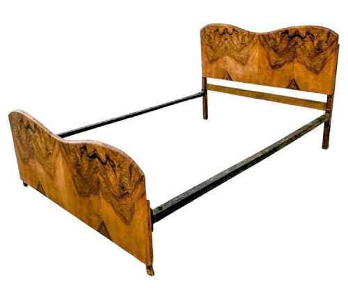 ART DECO HEAVILY FIGURED DOUBLE WALNUT BED C1930 - ADDITIONAL PHOTO 5