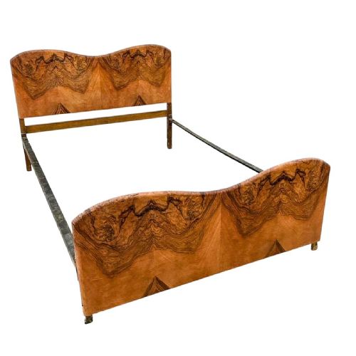 ART DECO HEAVILY FIGURED DOUBLE WALNUT BED C1930 - ADDITIONAL PHOTO 6