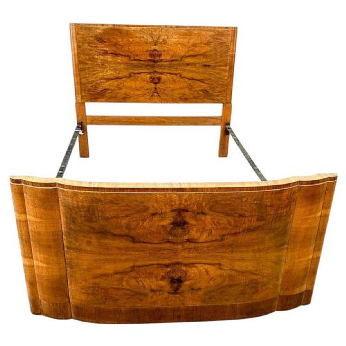 ART DECO FIGURED WALNUT DOUBLE BED C1930'S - ADDITIONAL PHOTO 2