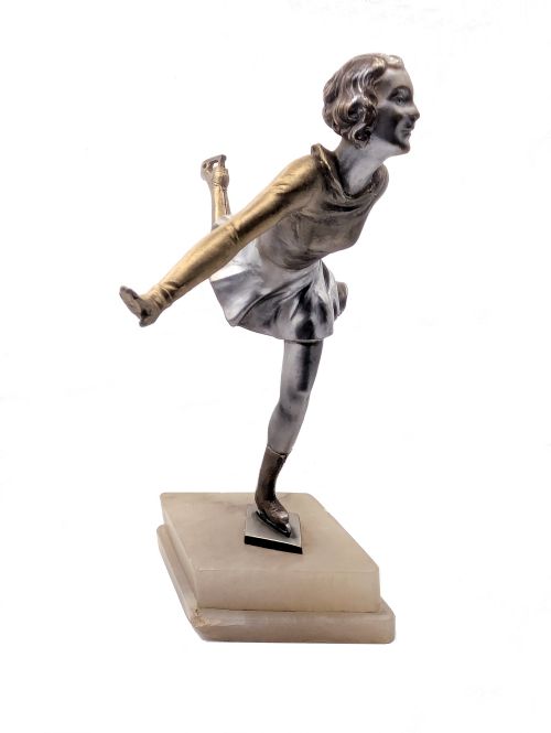 ART DECO 1930S SPELTER ICE SKATER FIGURE ATTRIBUTED JOSEF LORENZL C1930 - ADDITIONAL PHOTO 1