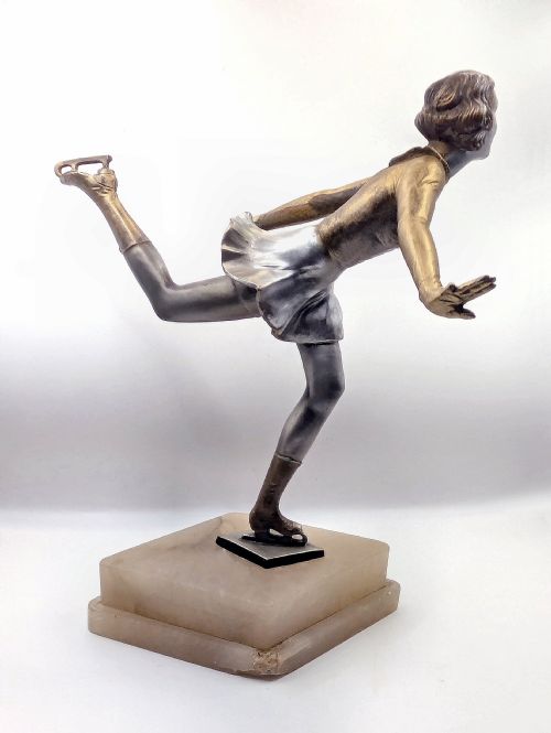 ART DECO 1930S SPELTER ICE SKATER FIGURE ATTRIBUTED JOSEF LORENZL C1930 - ADDITIONAL PHOTO 2