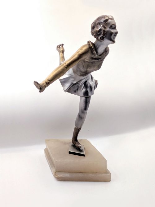 ART DECO 1930S SPELTER ICE SKATER FIGURE ATTRIBUTED JOSEF LORENZL C1930 - ADDITIONAL PHOTO 3