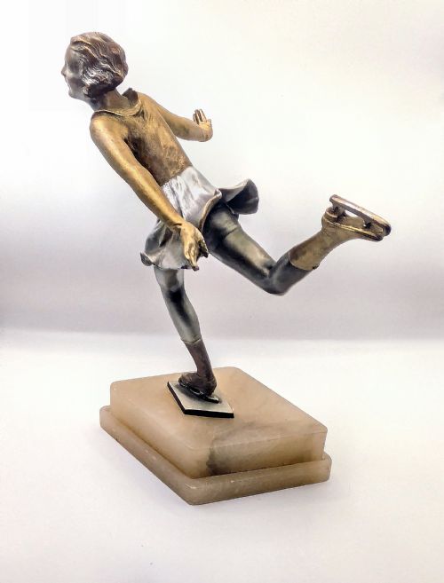 ART DECO 1930S SPELTER ICE SKATER FIGURE ATTRIBUTED JOSEF LORENZL C1930 - ADDITIONAL PHOTO 4