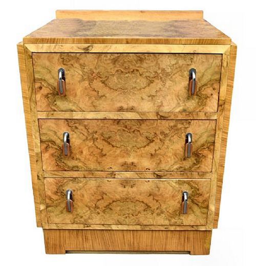 SPECTACULAR ART DECO BLEACHED BLONDE WALNUT CHEST OF DRAWERS C1930