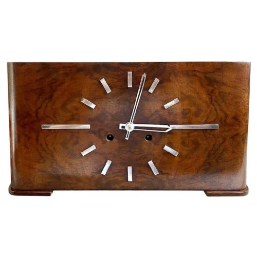IMPRESSIVE LARGE ART DECO WALNUT CHIMING MANTEL CLOCK BY HALLER C1935