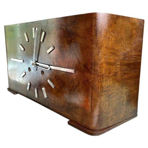 IMPRESSIVE LARGE ART DECO WALNUT CHIMING MANTEL CLOCK BY HALLER C1935 - ADDITIONAL PHOTO 2