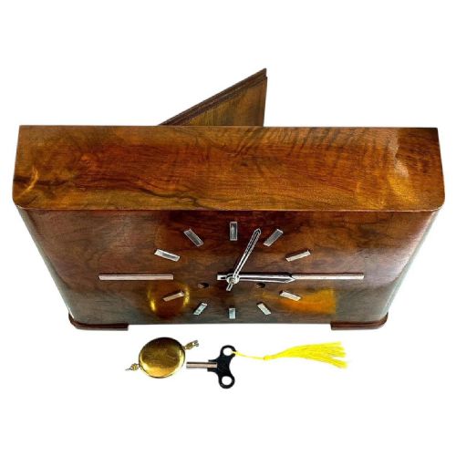 IMPRESSIVE LARGE ART DECO WALNUT CHIMING MANTEL CLOCK BY HALLER C1935 - ADDITIONAL PHOTO 6