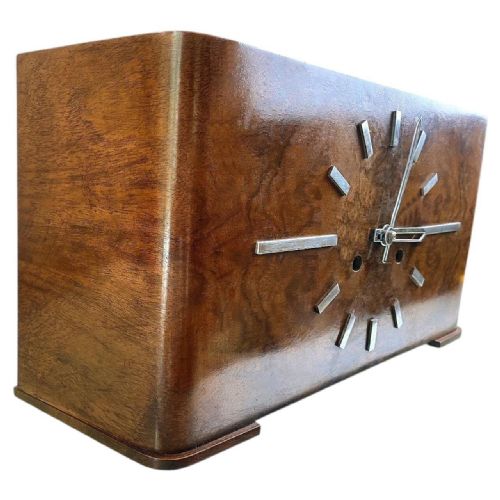 IMPRESSIVE LARGE ART DECO WALNUT CHIMING MANTEL CLOCK BY HALLER C1935 - ADDITIONAL PHOTO 7