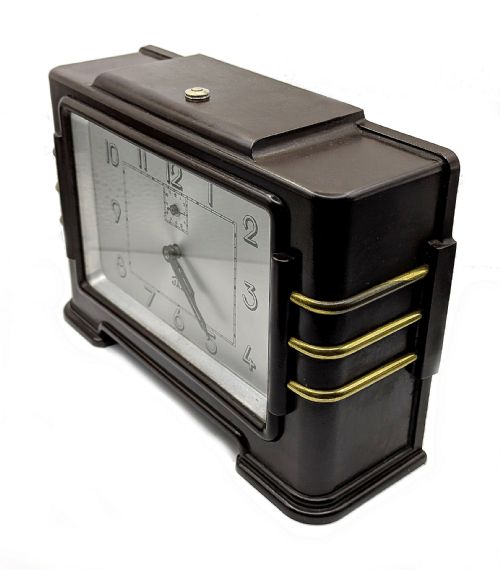 ART DECO FRENCH BAKELITE STREAMLINE MANTLE CLOCK BY JAZ C1930 - ADDITIONAL PHOTO 1