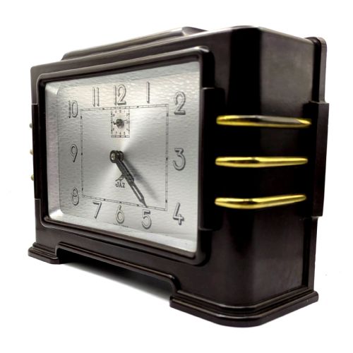 ART DECO FRENCH BAKELITE STREAMLINE MANTLE CLOCK BY JAZ C1930 - ADDITIONAL PHOTO 2