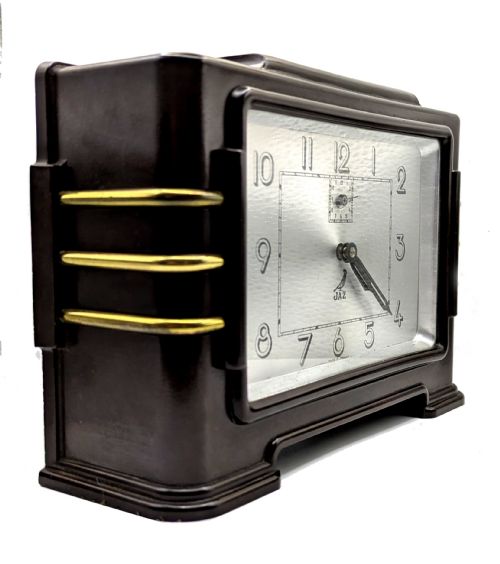 ART DECO FRENCH BAKELITE STREAMLINE MANTLE CLOCK BY JAZ C1930 - ADDITIONAL PHOTO 3