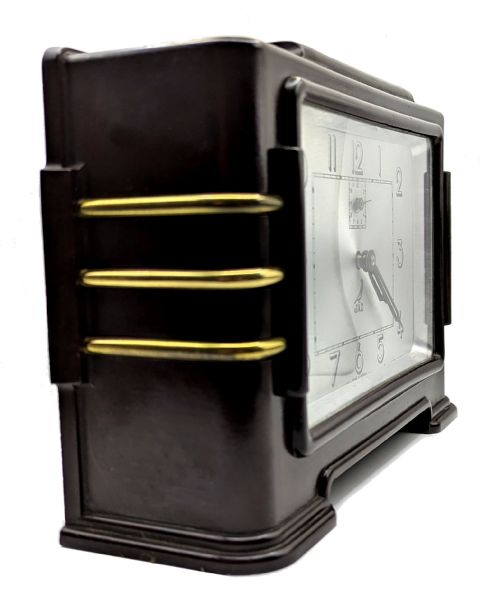 ART DECO FRENCH BAKELITE STREAMLINE MANTLE CLOCK BY JAZ C1930 - ADDITIONAL PHOTO 4
