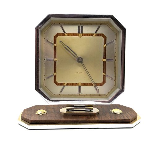 ART DECO CHROME 8 DAY DESK CLOCK WITH MAUTHE MOVEMENT FULLY SERVICED C1930 - ADDITIONAL PHOTO 2