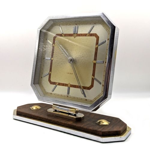 ART DECO CHROME 8 DAY DESK CLOCK WITH MAUTHE MOVEMENT FULLY SERVICED C1930 - ADDITIONAL PHOTO 3
