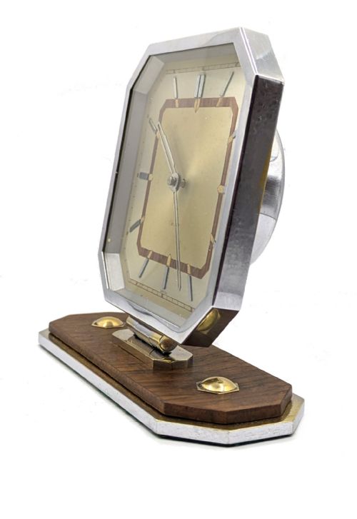ART DECO CHROME 8 DAY DESK CLOCK WITH MAUTHE MOVEMENT FULLY SERVICED C1930 - ADDITIONAL PHOTO 5