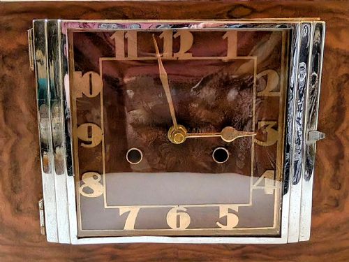 SPECTACULAR LARGE ART DECO WALNUT CHROME MANTLE CLOCK C1930 - ADDITIONAL PHOTO 2