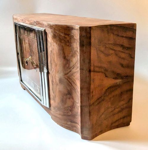 SPECTACULAR LARGE ART DECO WALNUT CHROME MANTLE CLOCK C1930 - ADDITIONAL PHOTO 3