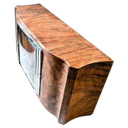 SPECTACULAR LARGE ART DECO WALNUT CHROME MANTLE CLOCK C1930 - ADDITIONAL PHOTO 4