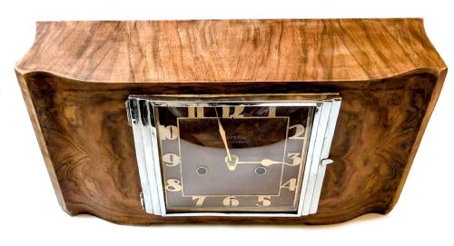 SPECTACULAR LARGE ART DECO WALNUT CHROME MANTLE CLOCK C1930 - ADDITIONAL PHOTO 10