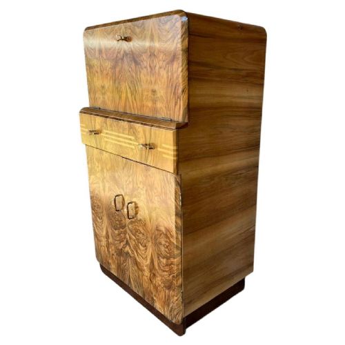 ART DECO FIGURED WALNUT COCKTAIL CABINET ENGLISH C1930 - ADDITIONAL PHOTO 2