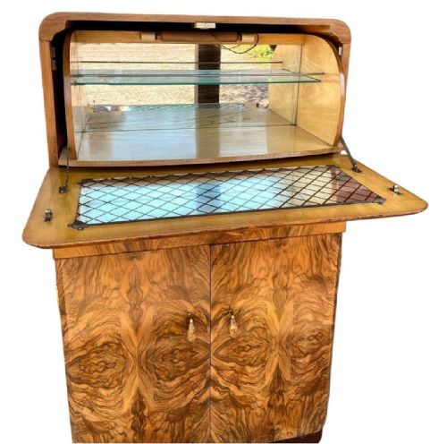 ART DECO FIGURED WALNUT COCKTAIL CABINET ENGLISH C1930 - ADDITIONAL PHOTO 4
