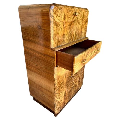 ART DECO FIGURED WALNUT COCKTAIL CABINET ENGLISH C1930 - ADDITIONAL PHOTO 5