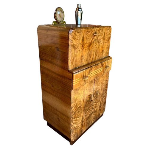 ART DECO FIGURED WALNUT COCKTAIL CABINET ENGLISH C1930 - ADDITIONAL PHOTO 6