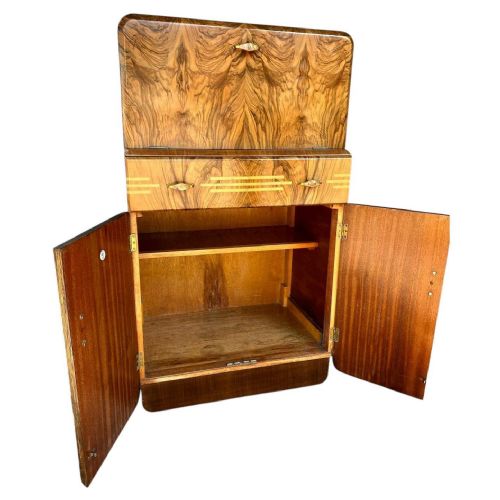 ART DECO FIGURED WALNUT COCKTAIL CABINET ENGLISH C1930 - ADDITIONAL PHOTO 7
