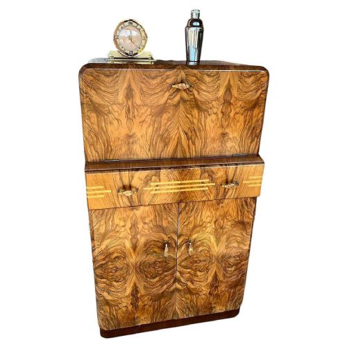 ART DECO FIGURED WALNUT COCKTAIL CABINET ENGLISH C1930 - ADDITIONAL PHOTO 8