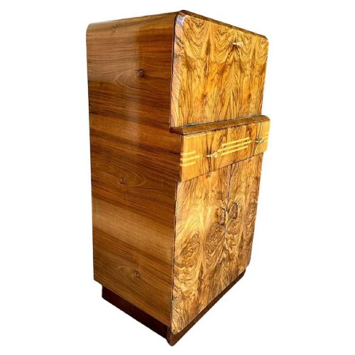 ART DECO FIGURED WALNUT COCKTAIL CABINET ENGLISH C1930 - ADDITIONAL PHOTO 9