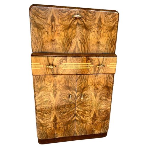 ART DECO FIGURED WALNUT COCKTAIL CABINET ENGLISH C1930 - ADDITIONAL PHOTO 10