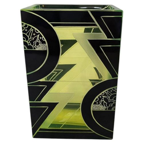 SPECTACULAR ART DECO URANIUM GLASS VASE BY KARL PALDA C1930