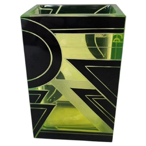 SPECTACULAR ART DECO URANIUM GLASS VASE BY KARL PALDA C1930 - ADDITIONAL PHOTO 3