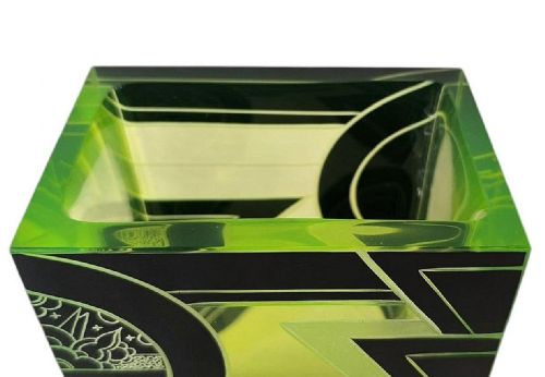 SPECTACULAR ART DECO URANIUM GLASS VASE BY KARL PALDA C1930 - ADDITIONAL PHOTO 5