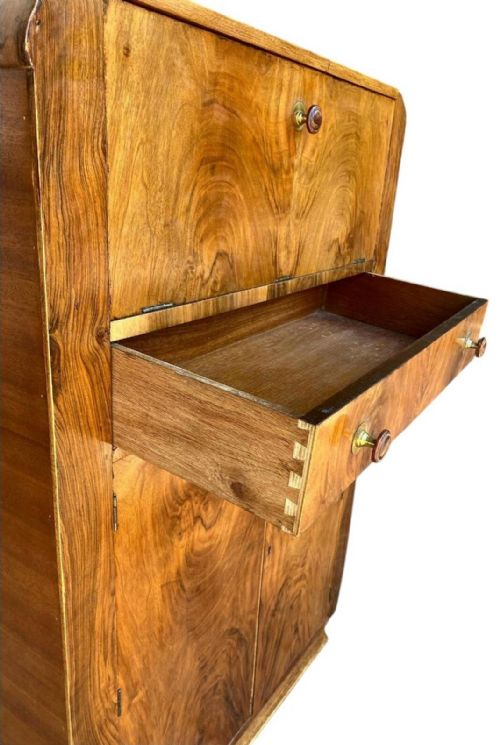 ART DECO FIGURED WALNUT DRY BAR COCKTAIL CABINET ENGLISH C1930 - ADDITIONAL PHOTO 4